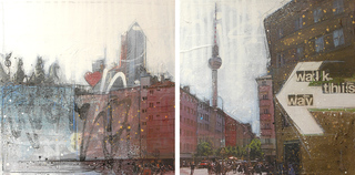 Mrs More "WALK THIS WAY-Berlin" mixed media, canvas, diptychon 50 x 50 cm